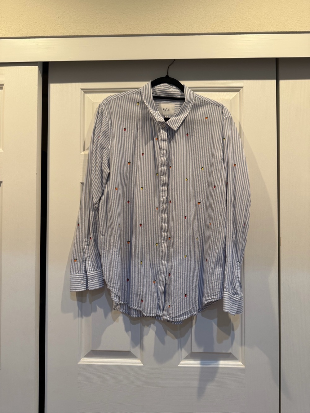 Rails Women's Blue Stripe Button-Down Shirt with Multicolor Embroidery